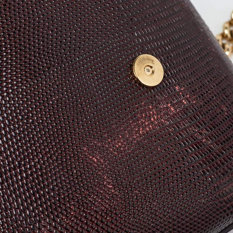 Pre Owned Dolce & Gabbana Burgundy Lizard Embossed Leather DG Millennials Shoulder Bag