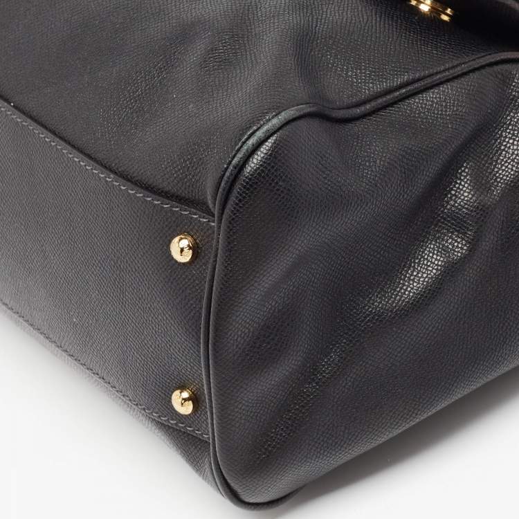 Pre Owned Dolce & Gabbana Black Leather Large Miss Sicily Top Handle Bag