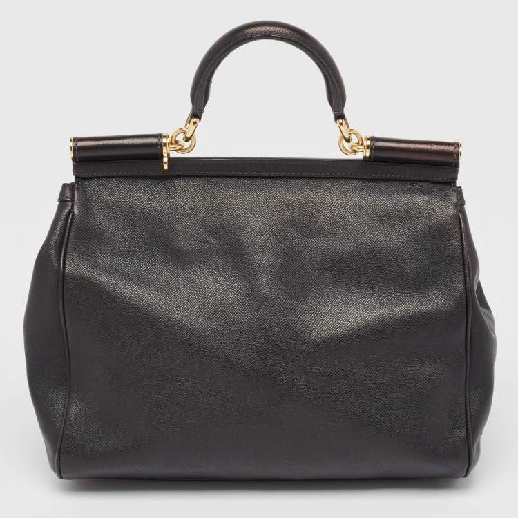 Pre Owned Dolce & Gabbana Black Leather Large Miss Sicily Top Handle Bag