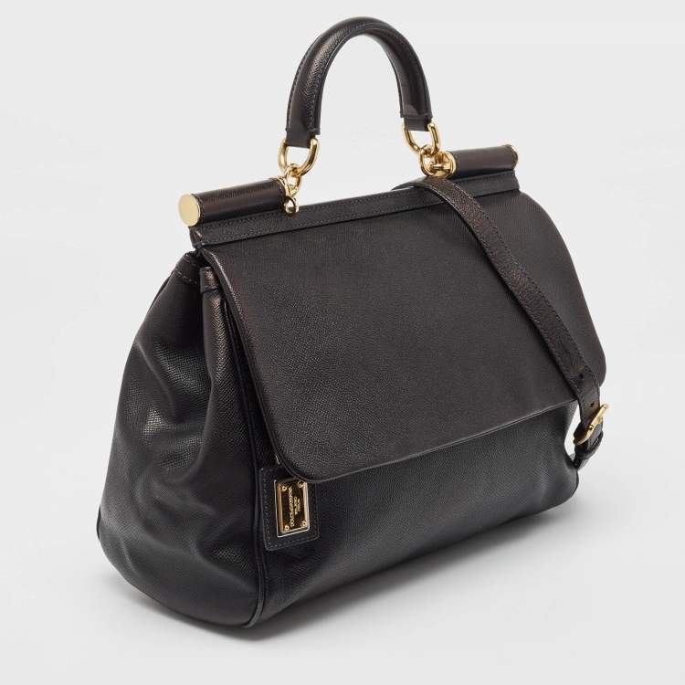 Pre Owned Dolce & Gabbana Black Leather Large Miss Sicily Top Handle Bag