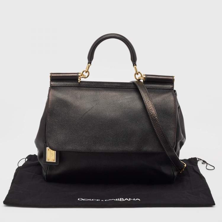 Pre Owned Dolce & Gabbana Black Leather Large Miss Sicily Top Handle Bag