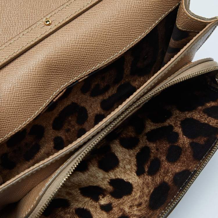 Pre Owned Dolce & Gabbana Beige Leather Flap Crossbody Bag