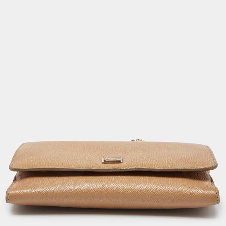 Pre Owned Dolce & Gabbana Beige Leather Flap Crossbody Bag