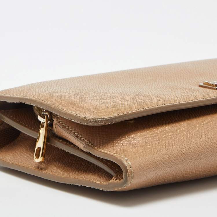 Pre Owned Dolce & Gabbana Beige Leather Flap Crossbody Bag