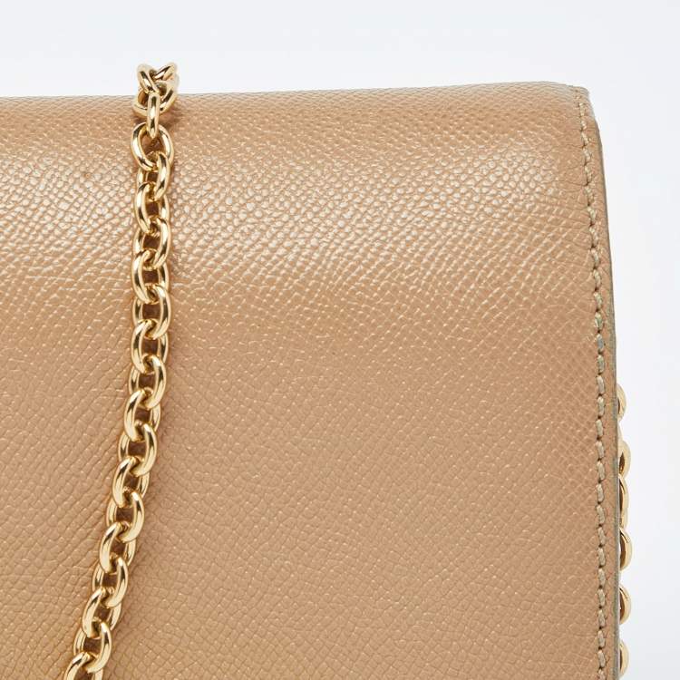 Pre Owned Dolce & Gabbana Beige Leather Flap Crossbody Bag