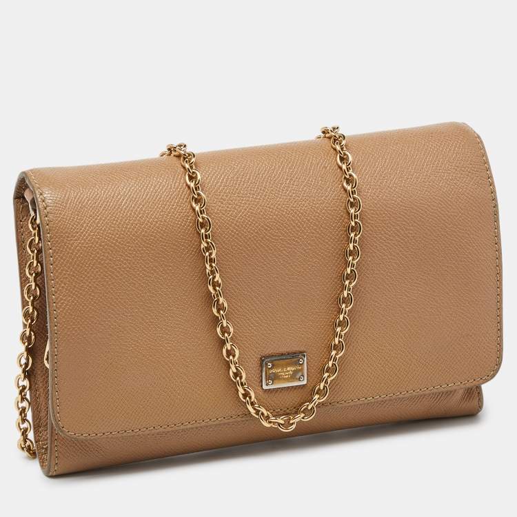 Pre Owned Dolce & Gabbana Beige Leather Flap Crossbody Bag