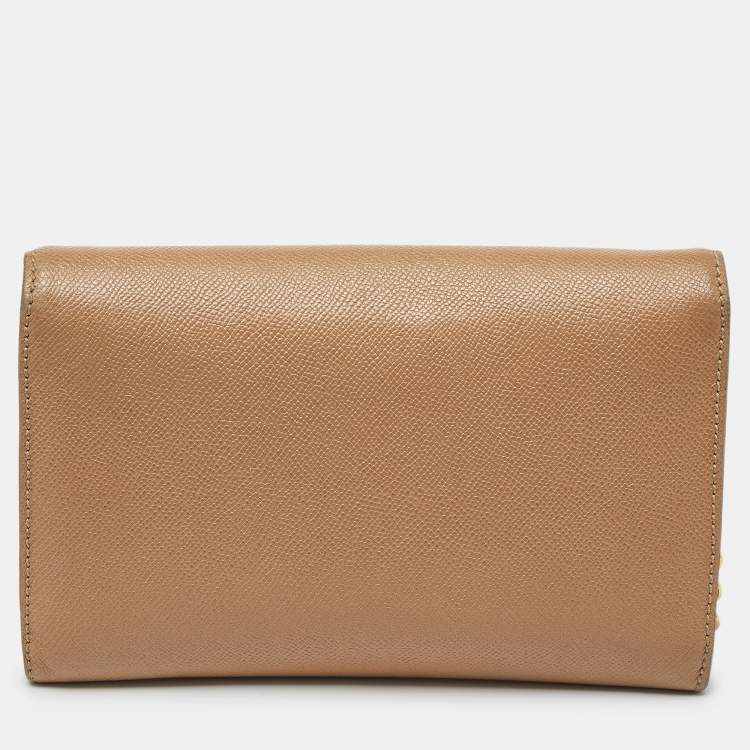 Pre Owned Dolce & Gabbana Beige Leather Flap Crossbody Bag