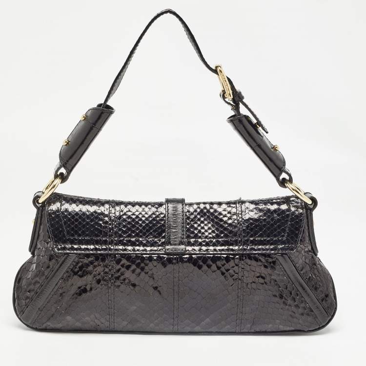 Pre Owned Dolce & Gabbana Black Python and Eel Leather Ring Flap Shoulder Bag