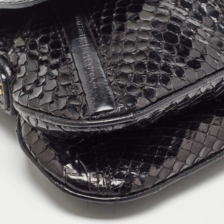 Pre Owned Dolce & Gabbana Black Python and Eel Leather Ring Flap Shoulder Bag