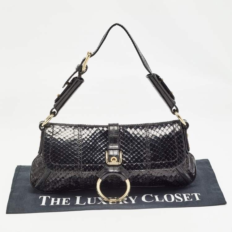 Pre Owned Dolce & Gabbana Black Python and Eel Leather Ring Flap Shoulder Bag