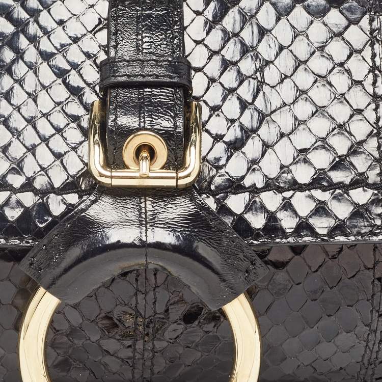 Pre Owned Dolce & Gabbana Black Python and Eel Leather Ring Flap Shoulder Bag