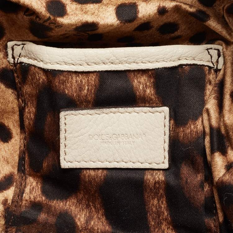 Pre Owned Dolce & Gabbana Off White Leather Miss Easy Way Satchel