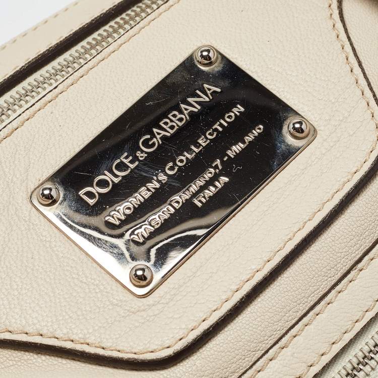 Pre Owned Dolce & Gabbana Off White Leather Miss Easy Way Satchel