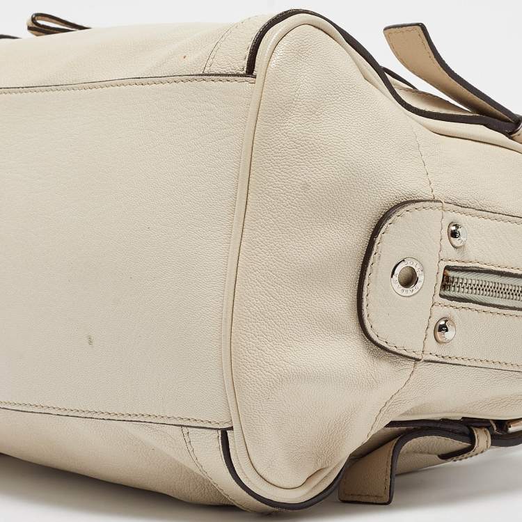 Pre Owned Dolce & Gabbana Off White Leather Miss Easy Way Satchel