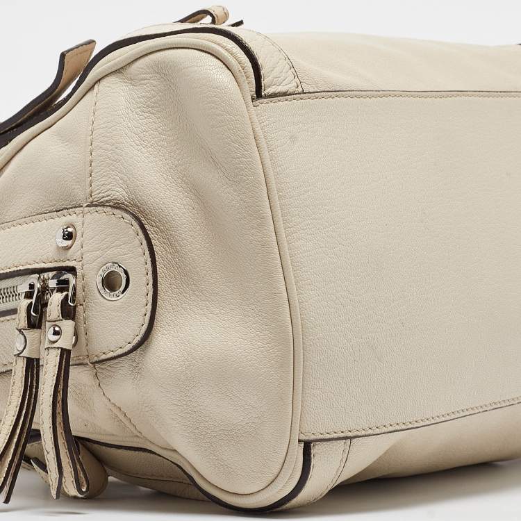 Pre Owned Dolce & Gabbana Off White Leather Miss Easy Way Satchel