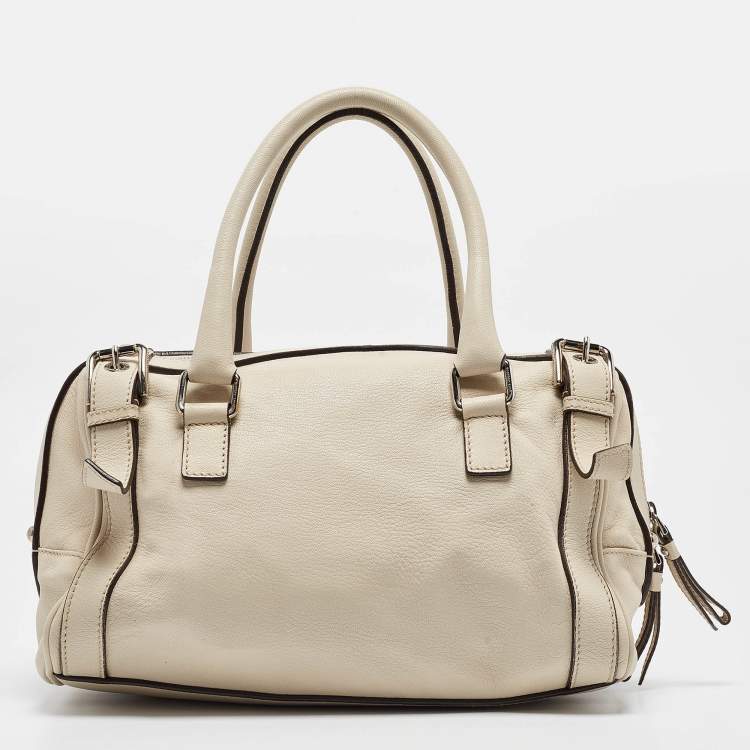 Pre Owned Dolce & Gabbana Off White Leather Miss Easy Way Satchel