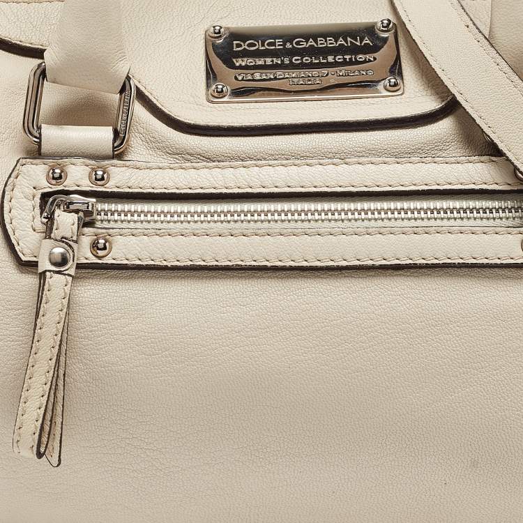 Pre Owned Dolce & Gabbana Off White Leather Miss Easy Way Satchel