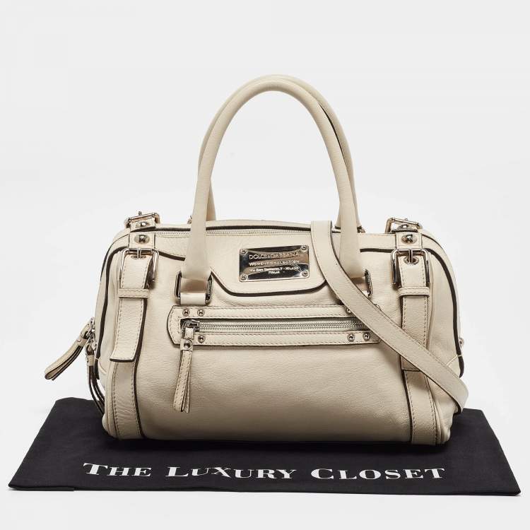 Pre Owned Dolce & Gabbana Off White Leather Miss Easy Way Satchel