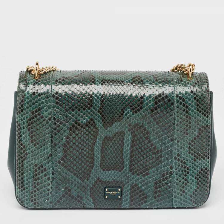 Pre Owned Dolce & Gabbana Green Python Miss Margarita Shoulder Bag