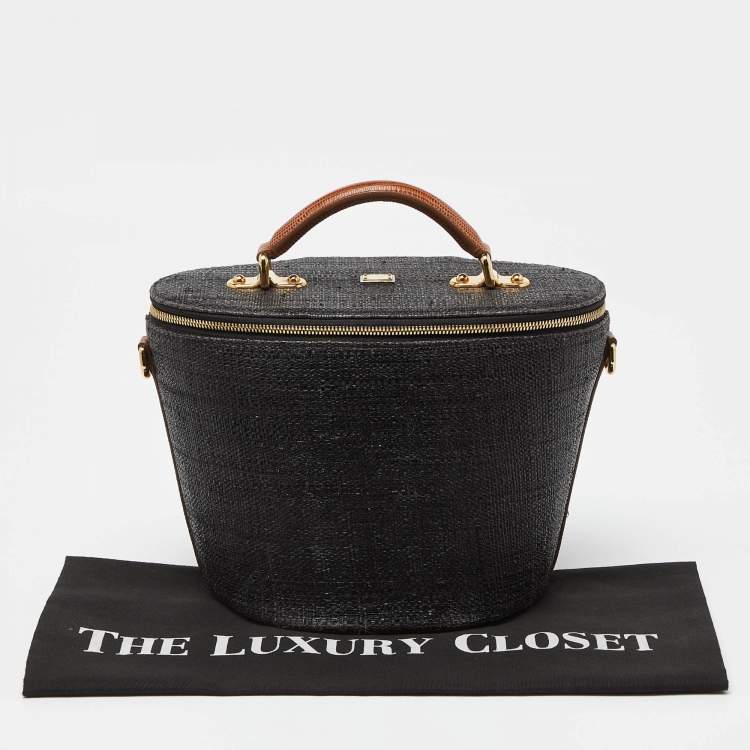 مملوكة مسبقًا Dolce & Gabbana Grey/Brown Raffia and Lizard Embossed Leather Bucket Bag
