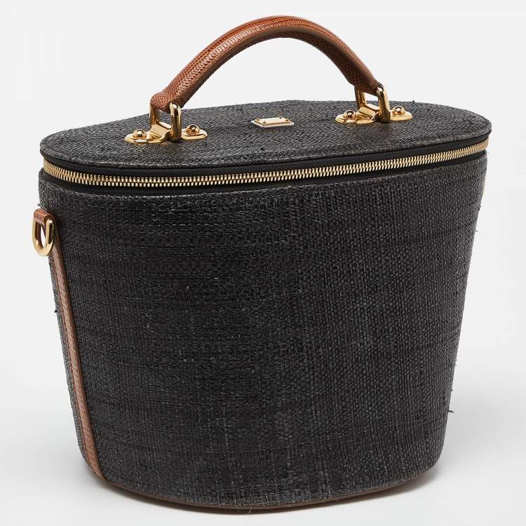 مملوكة مسبقًا Dolce & Gabbana Grey/Brown Raffia and Lizard Embossed Leather Bucket Bag