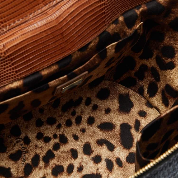 مملوكة مسبقًا Dolce & Gabbana Grey/Brown Raffia and Lizard Embossed Leather Bucket Bag