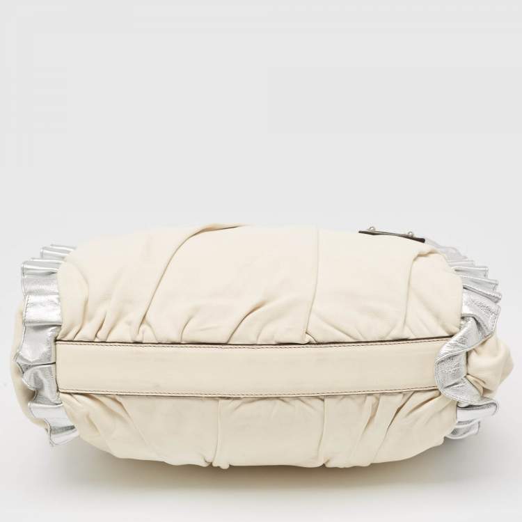 Pre Owned Dolce & Gabbana White Leather Miss Rouche Shoulder Bag