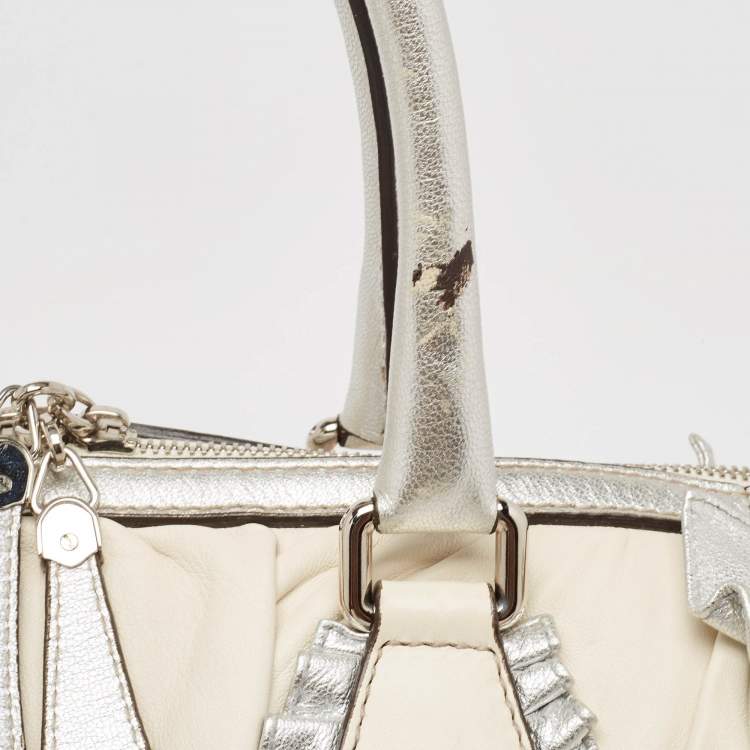 Pre Owned Dolce & Gabbana White Leather Miss Rouche Shoulder Bag