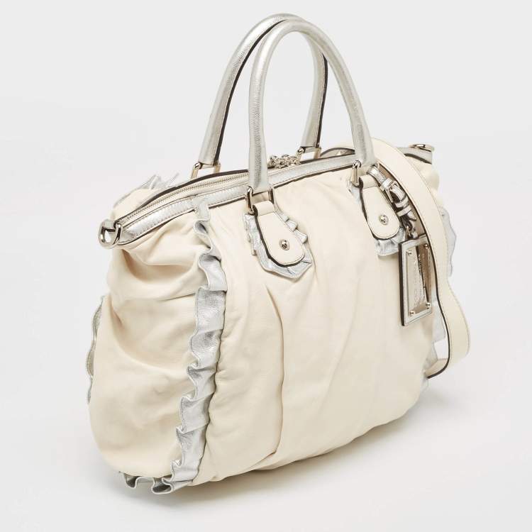 Pre Owned Dolce & Gabbana White Leather Miss Rouche Shoulder Bag