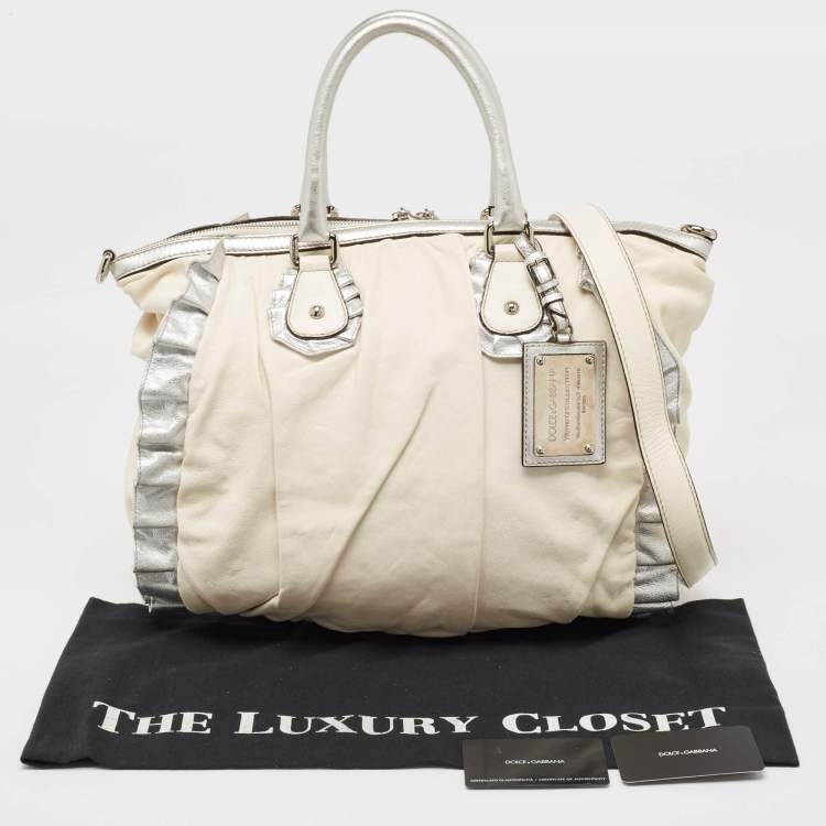 Pre Owned Dolce & Gabbana White Leather Miss Rouche Shoulder Bag