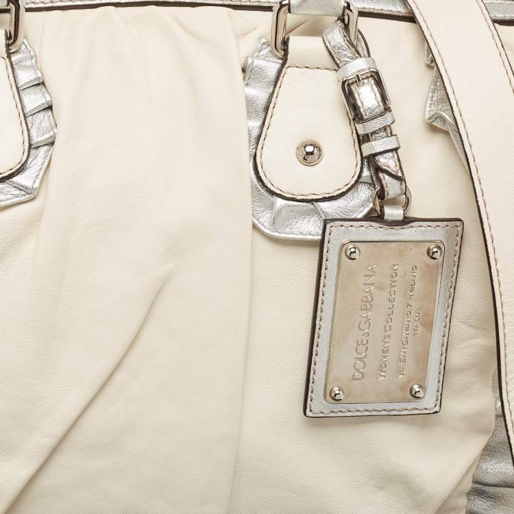 Pre Owned Dolce & Gabbana White Leather Miss Rouche Shoulder Bag