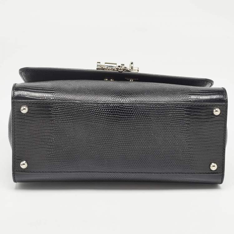 مملوكة مسبقًا Dolce & Gabbana Black Lizard Embossed Leather Medium Miss Monica Top Handle Bag