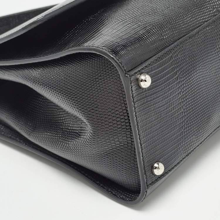 مملوكة مسبقًا Dolce & Gabbana Black Lizard Embossed Leather Medium Miss Monica Top Handle Bag