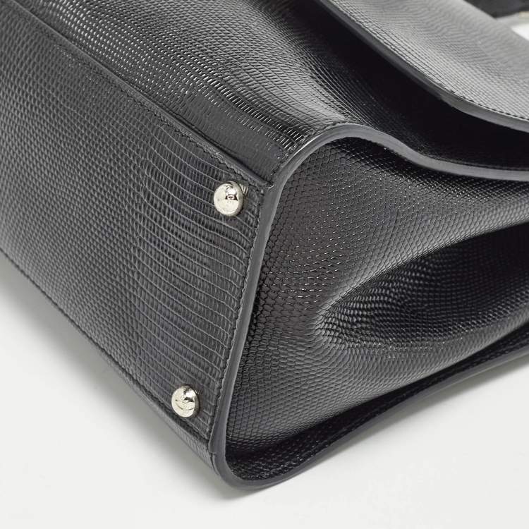 مملوكة مسبقًا Dolce & Gabbana Black Lizard Embossed Leather Medium Miss Monica Top Handle Bag