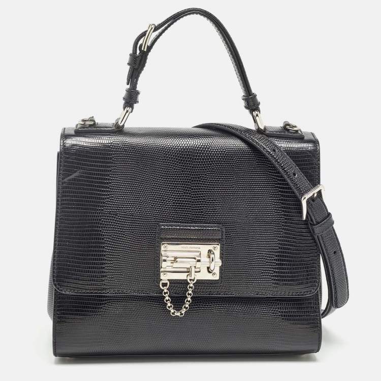 مملوكة مسبقًا Dolce & Gabbana Black Lizard Embossed Leather Medium Miss Monica Top Handle Bag