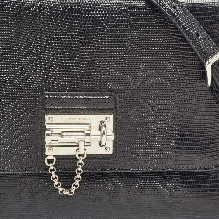 مملوكة مسبقًا Dolce & Gabbana Black Lizard Embossed Leather Medium Miss Monica Top Handle Bag