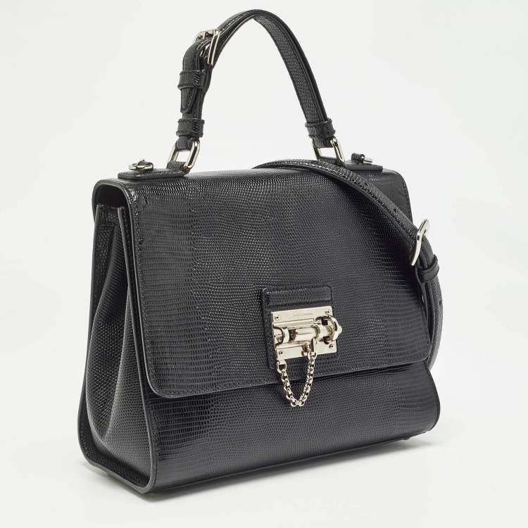 مملوكة مسبقًا Dolce & Gabbana Black Lizard Embossed Leather Medium Miss Monica Top Handle Bag