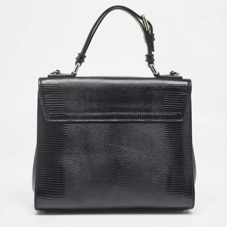 مملوكة مسبقًا Dolce & Gabbana Black Lizard Embossed Leather Medium Miss Monica Top Handle Bag
