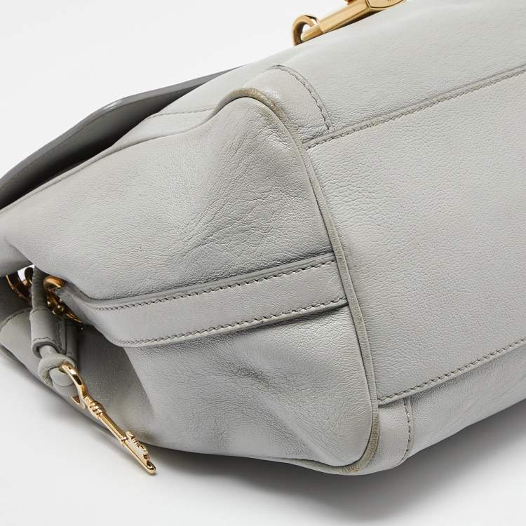 Pre Owned Dolce & Gabbana Grey Leather Padlock Top Handle Bag