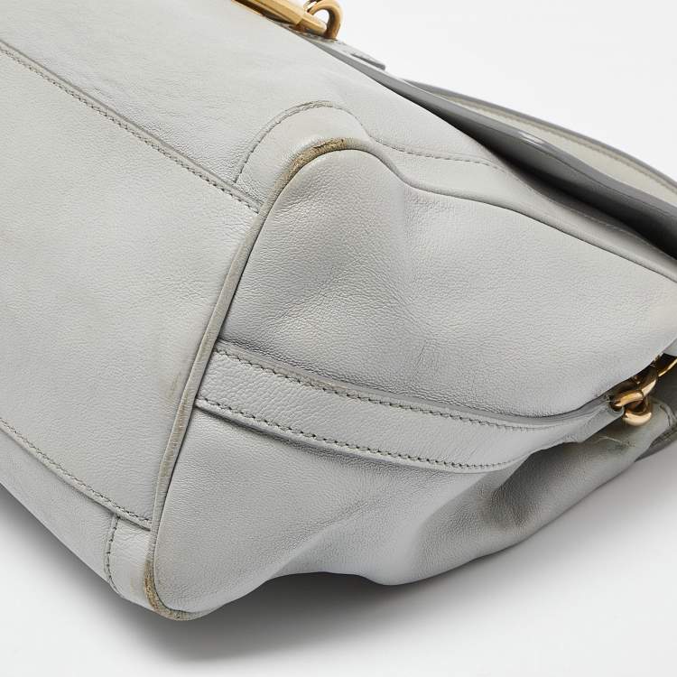 Pre Owned Dolce & Gabbana Grey Leather Padlock Top Handle Bag