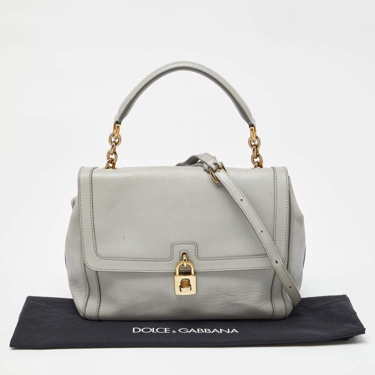 Pre Owned Dolce & Gabbana Grey Leather Padlock Top Handle Bag