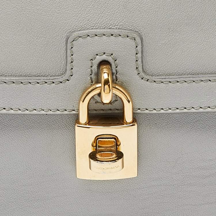 Pre Owned Dolce & Gabbana Grey Leather Padlock Top Handle Bag