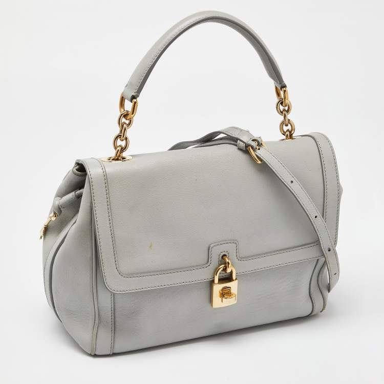 Pre Owned Dolce & Gabbana Grey Leather Padlock Top Handle Bag