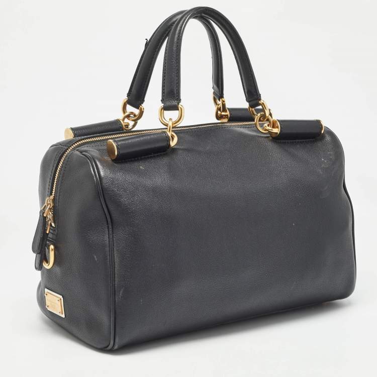 Pre Owned Dolce & Gabbana Black Leather Miss Sicily Boston Bag