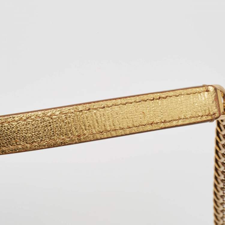 Pre Owned Dolce & Gabbana Gold Leather Small Rosalia Shoulder Bag