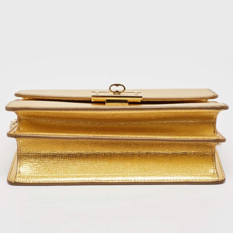 Pre Owned Dolce & Gabbana Gold Leather Small Rosalia Shoulder Bag