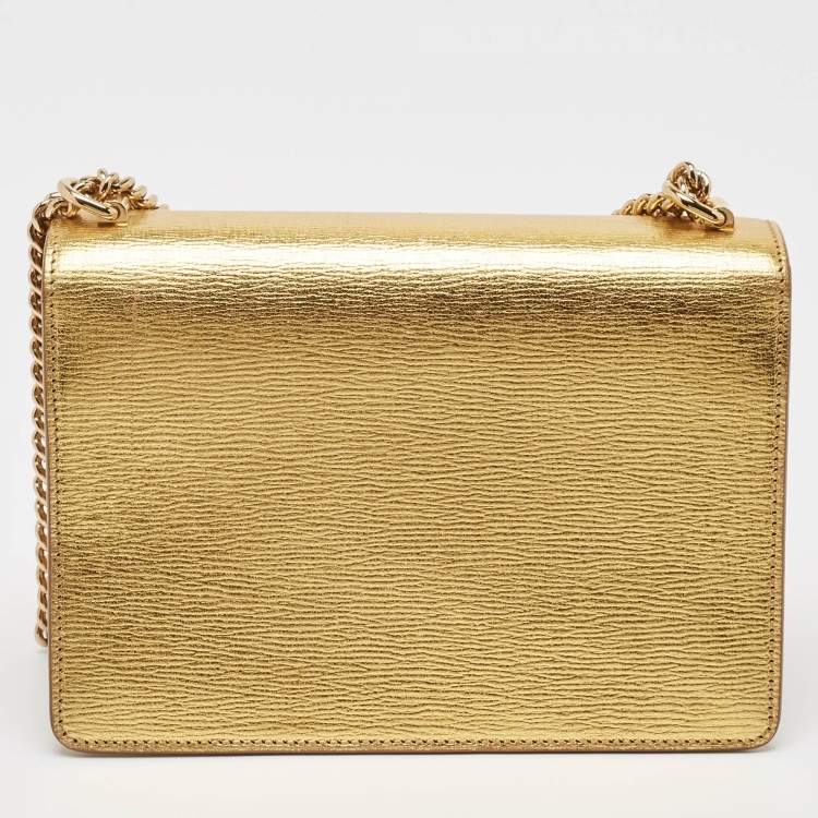Pre Owned Dolce & Gabbana Gold Leather Small Rosalia Shoulder Bag