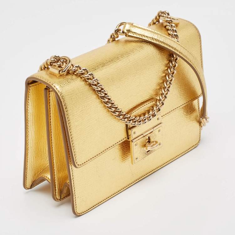 Pre Owned Dolce & Gabbana Gold Leather Small Rosalia Shoulder Bag