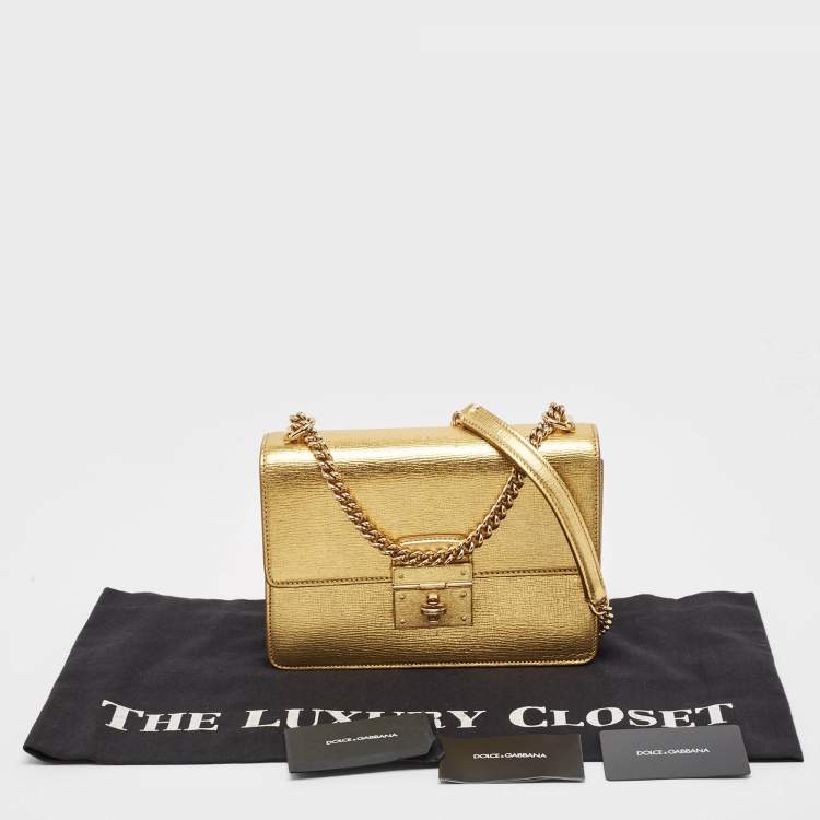 Pre Owned Dolce & Gabbana Gold Leather Small Rosalia Shoulder Bag