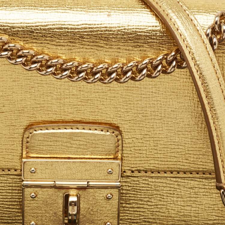 Pre Owned Dolce & Gabbana Gold Leather Small Rosalia Shoulder Bag